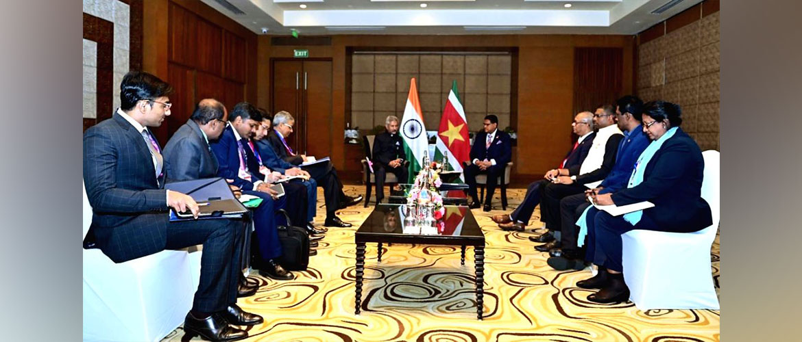 Bilateral meeting between the External Affairs Minister, Dr. S. Jaishankar and the President of the Republic of Suriname H.E. Chandrikapersad Santokhi in Indore, MP on the sidelines of the 17th PBD Convention