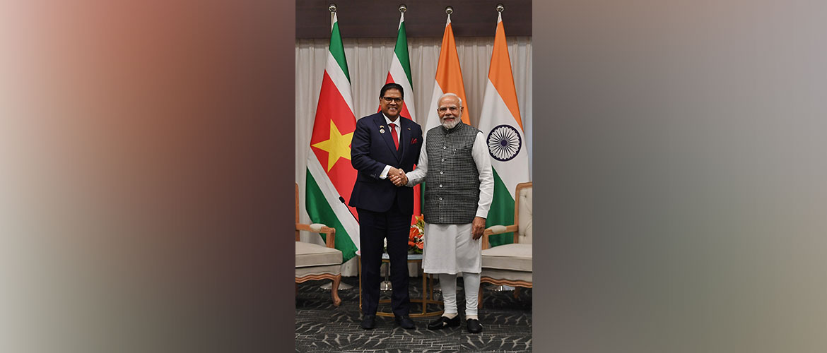 Bilateral meeting between Hon'ble PM Narendra Modi and the President of the Republic of Suriname H.E. Chandrikapersad Santokhi in Indore, MP on the sidelines of the 17th PBD Convention